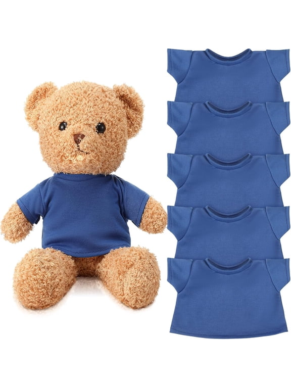 6Pcs Bear Clothes Basic Tee Shirt Classic Stuffed T Shirt Plush Crew Neck for Stuffed Bears Doll with 14-18 Inch,Bear Not Included Adorable Teddy Bear Clothes(Blue)