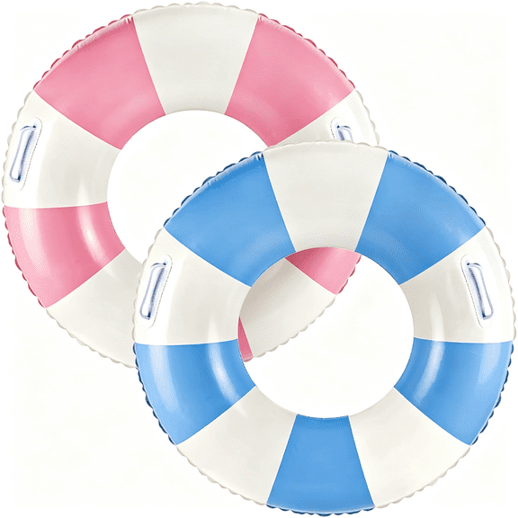 HHNOU Classic Striped Pool Floats with Handle Inflatable Blue & White Stripes Tubes for Floating Large Swim Rings for Adult Summer Holiday Beach Bachelorette Party