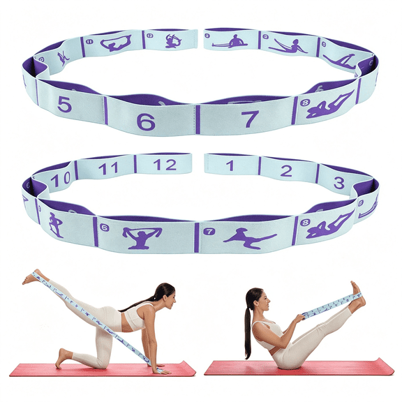 HHNOU Elastic Yoga Stretching Strap with Loops, Stretch Straps for Physical Therapy,Pilates Stretch Band,Elastic Exercise Bands,Leg Stretching Strap,Stretch Resistance Bands for Exercise