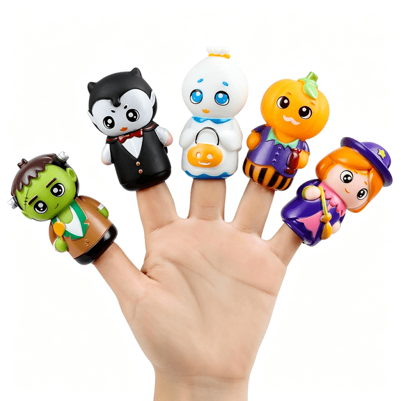 HHNOU Halloween Finger Puppets,5Pcs Pumpkin Witch Finger Puppet Toys for Kids Toddlers Trick Or Treat Halloween Bag Filler Party Favor Supply Halloween Finger Puppets