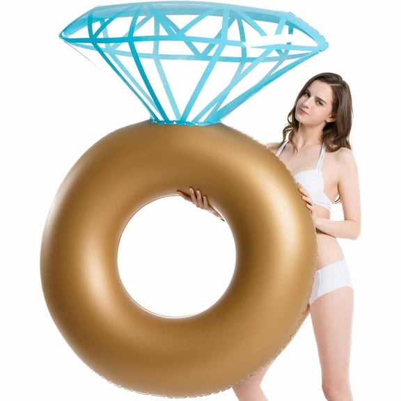 HHNOU Inflatable Diamond Ring Pool Float - Engagement Ring Bachelorette Party Float Stagette Decorations Swimming Tube Floaty Outdoor Water Lounge Floats for Adults