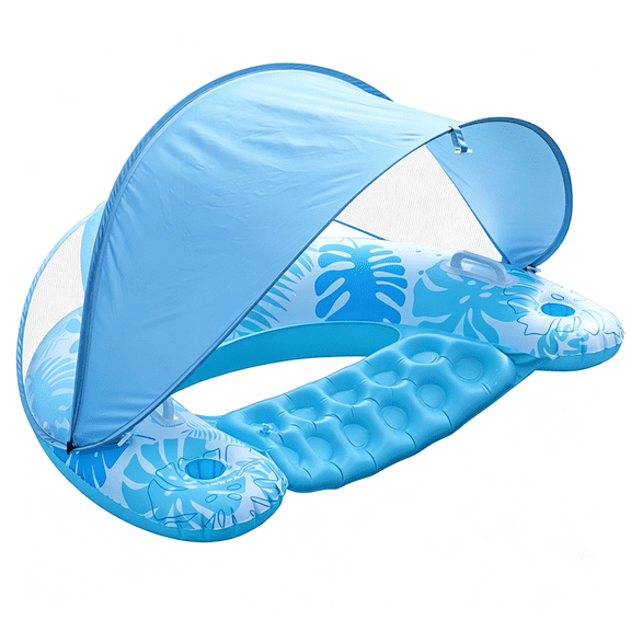 HHNOU Inflatable Pool Float with Canopy for Adult|Floating Lounger Chair with Adjustable Sunshade,Cup Holders for Beach Party Lake Swimming Pool Float Adjustable Sunshade Pool Float Chair
