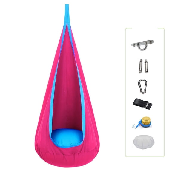 HHNOU Kids Pod Swing Chair Cotton Hammock Sensory Swing for Indoor and Outdoor Use Autism Swing with Cushion for Kids Sensory Room Must Haves Kids Autism Must Haves (Rose Pink)