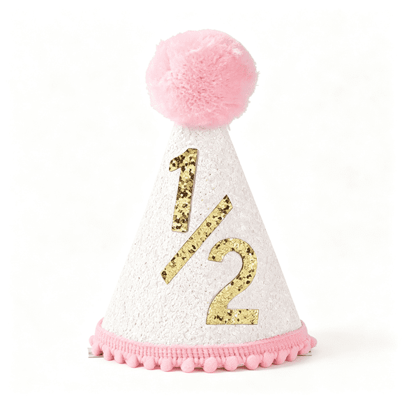 HHNOU Pink Half Birthday Party Crown, 1/2 Glitter Pink Party Hat for Baby Girls Or Boys, Birthday Photo Prop Glitter 1/2 Birthday Hat