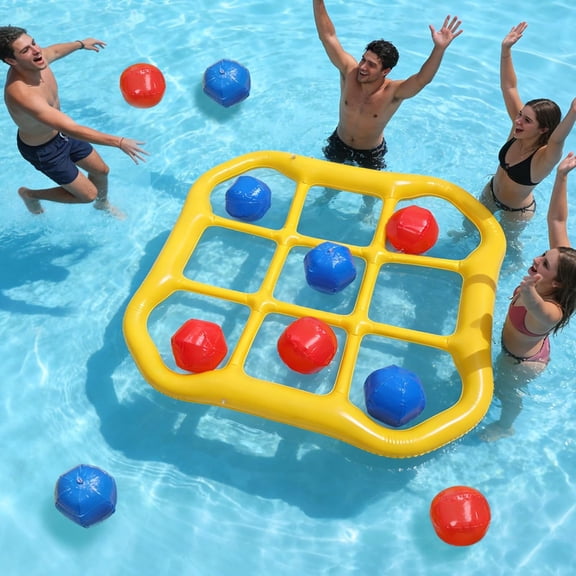 HHNOU Pool Toys Games Set,53.9 51.1 5.5 In,Tic Tac Toe Inflatable Pool Floats Adult with 10 Balls,Floating Pool Games for Adults,Inflatable Pool Floaties for Pool Party (Yellow)