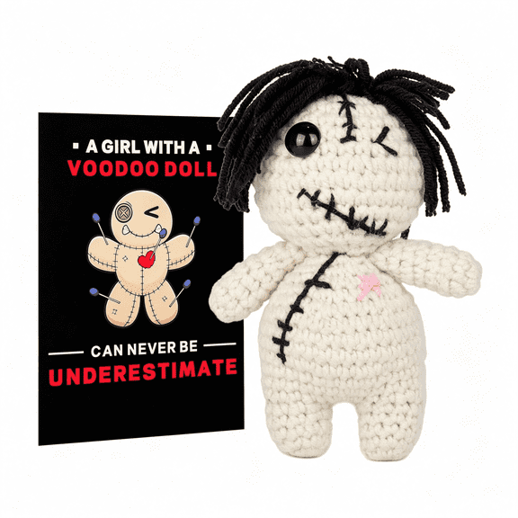 HHNOU Positive Voodoo Doll Funny Handmade Crochet Stuffed Plush with Positivity Affirmation Card for Halloween Decor Lucky Gag Gift Dammit Doll (Classic)