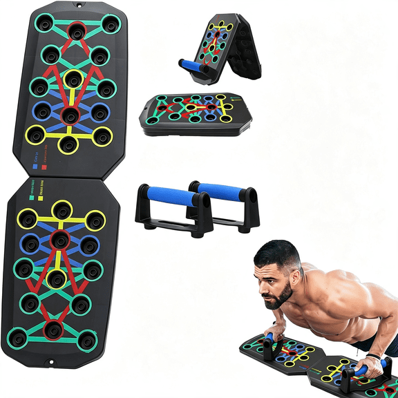 HHNOU Push-Up Board,20In 1 Exercise Pushup Bar Handles Foldable Home Workout Equipment with Color-Coded System Multi-Functional Pushup Stands for Strength Training,Chest,Arms&Core,