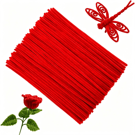 HHNOU Red Pipe Cleaners Craft Bulk,Valentine'S Day Gift,100Pcs Chenille Stems Hand Crafts,Flowers Diy Craft Supplies for Home/Christmas Arts and Crafts Decorations,Sensory Toys for Ages 8-13
