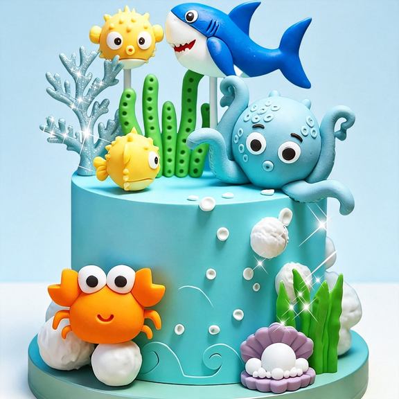 HHNOU Shark Cake Topper under the Sea Cake Decorations Ocean Shark Party Decor under the Sea Shark Birthday Party Decorations Octopus Crab Shark Cake Decorations Ocean Baby Shower