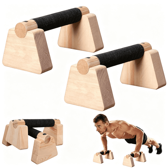 HHNOU Wooden Parallettes Bars&Push Up Bars-Premium Handstand Training Push Up Handles, Non-Slip Calisthenics Equipment for Men&Women, Perfect Home Gym Fitness Tool for Strength&Balance