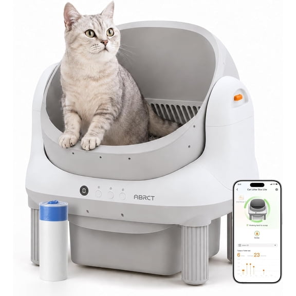 HHOLOVE ABRCT L1 Pro Open Top Smart Automatic Cat Litter Box 60L Self Cleaning Cat Toilet WiFi App Control Quiet Odor Control white(Gray)