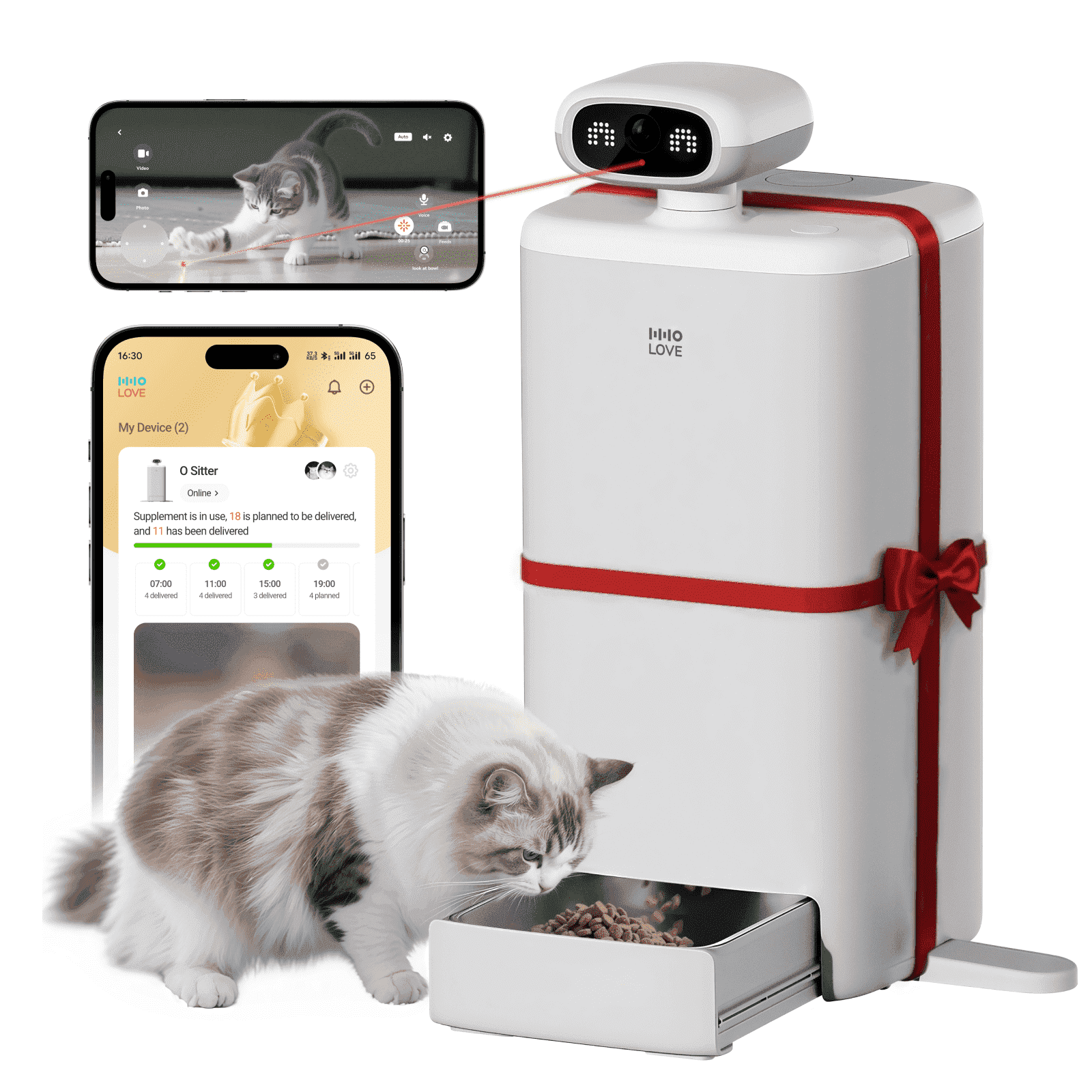HHOLOVE Automatic Cat Feeder with Camera AI-Powered, 2k HD Video Night Vision, 5G/2.4G Wi-Fi Programmable, 2-Way Audio, Low Food Alert, Blockage Sensor, 1-Year Subscription Version