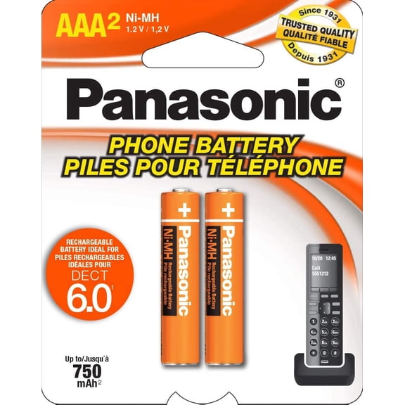 HHR4DPA Genuine AAA NiMH Rechargeable Batteries for DECT Cordless Phones, 2 Pack,Orange