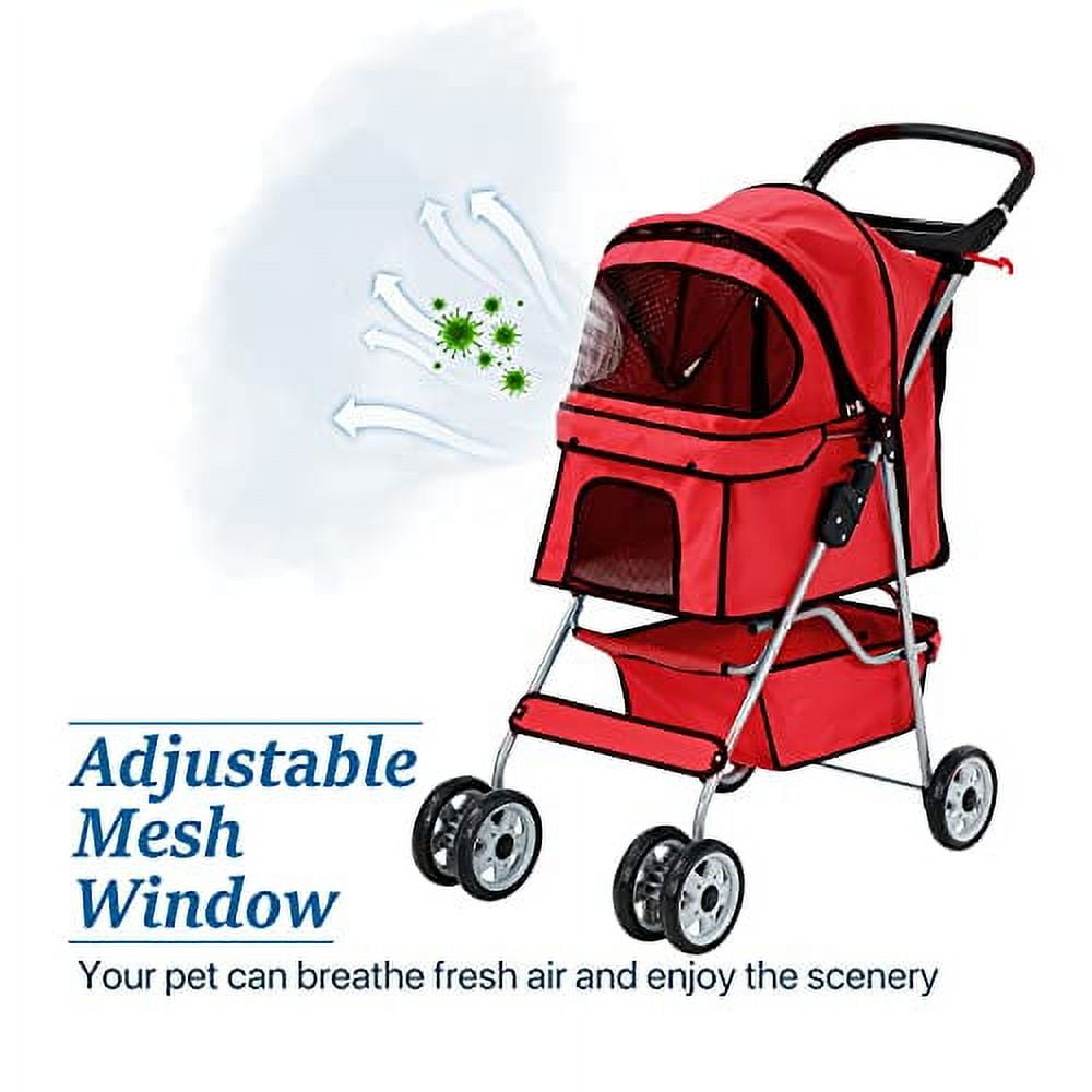 HHS 4 Wheels Pet Stroller Cat Dog Strollers Double Folding Carrier Cart