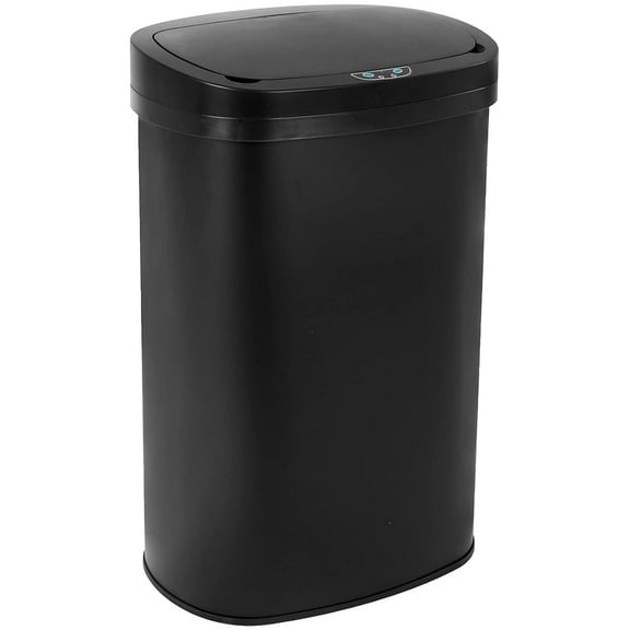 HHS Stainless Steel Kitchen Trash Can Bathroom Bedroom Office Waste Bin with Lid Automatic Sensor Touch Free Garbage Can 13 Gallon 50L, (Black), 11.37 x 16.1 x 25.31 inches (1350R)