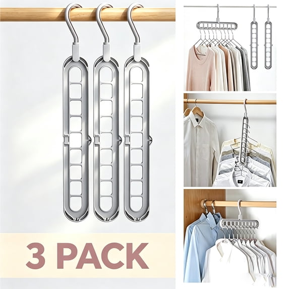 yuHome 3 Pack Magic 9-Hole Hangers Closet Organizer and Wardrobe Storage Space Saving Multifunctional Travel Hanger 360 Rotating Hanger Heavy Duty Plastic Hanger for Coats Wardrobe Organization