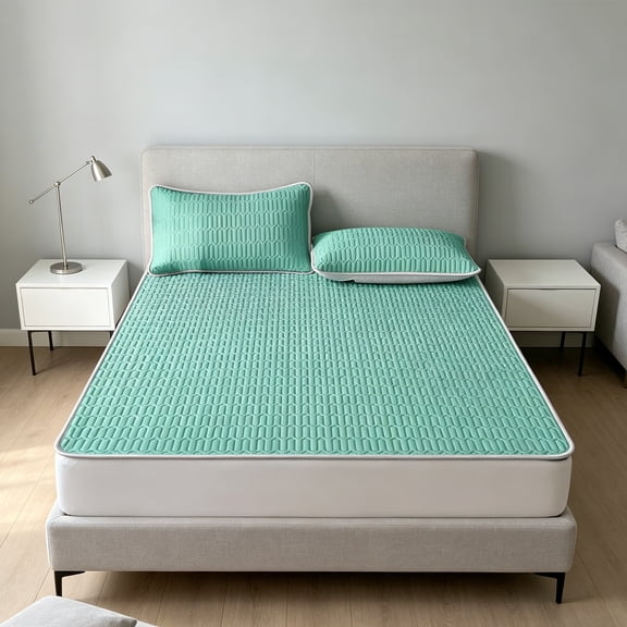 yuHome Cooling Mattress Pad for Summer,3-Piece Cooling Pad with Pillowcases,Cooling Breathable Bed Cooling System for Air Conditioned Rooms,150X200 Cm + 2X48X74 Cm