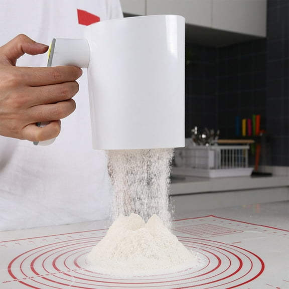 yuHome Electric Flour Sifter | Handheld Battery Operated | Stainless Steel Mesh Shaker | 4 Cup Capacity | White | Cup Shape Powder Sieve for Baking Cake