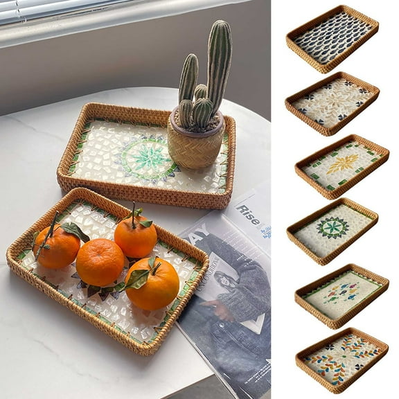 yuHome Rattan Seashell Decorative Tray | Handmade Woven Storage | 1-Piece | Dried Fruit Coffee Serving | Living Room Picnic Restaurant Use