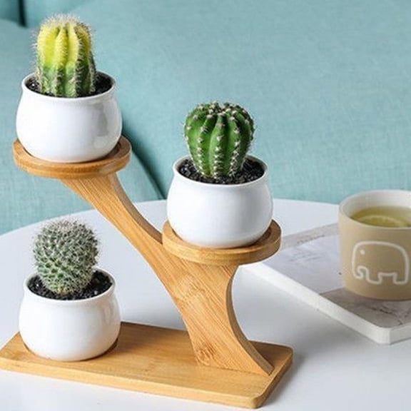 yuHome Succulents Plantsstand | Bamboo Tabletop Rack | Mini Shelves for Pots | 3-Tier Display Holder | Living Room Office Balcony Decor