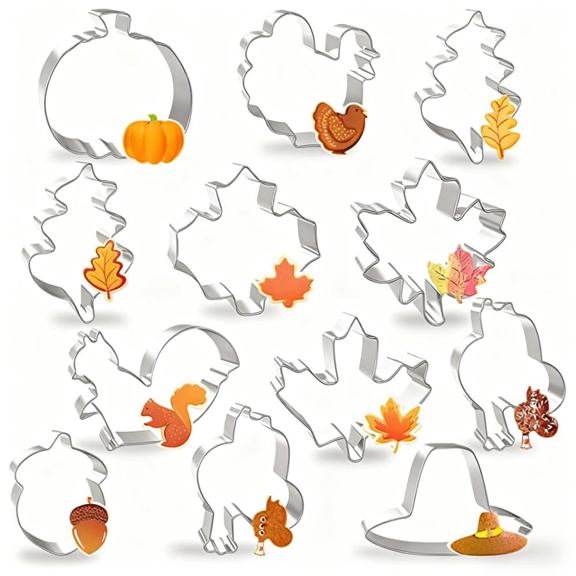 HHVB 12 Pieces Turkey Cookie Cutters, Food-Grade Stainless Steel Fall Thanksgiving Cookie Cutter Set, Biscuit Cutter Set, Holiday Cookie Cutters