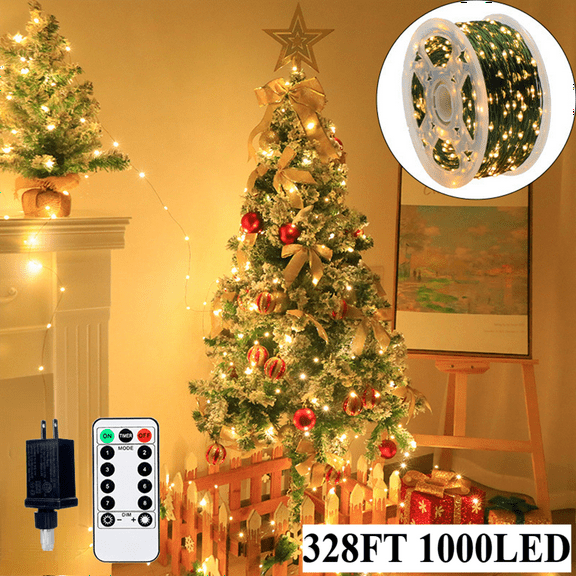 HHVB 1500LED Christmas Tree Lights Fairy String Light 492FT Green Copper Wire Warm White and Multicolor Dimmable with Remote, Twinkle Lights for Party Wedding Indoor Outdoor Decor