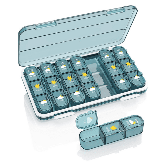 HHVB Pill Organizer 3 Times a Day with Moisture-Proof Design, Large Pill Box 7 Day Easy to Use, Portable Pill Case for Travel with Double Protection, Pill Containers for Vitamins, Medications