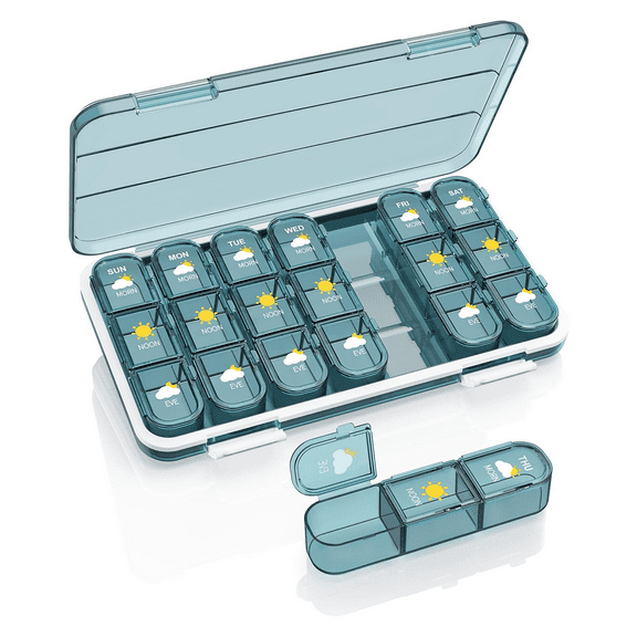 HHVB Pill Organizer 3 Times a Day with Moisture-Proof Design, Large Pill Box 7 Day Easy to Use, Portable Pill Case for Travel with Double Protection, Pill Containers for Vitamins, Medications