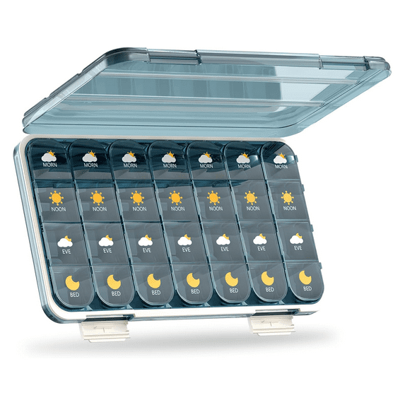 HHVB Pill Organizer 4 Times a Day with Moisture-Proof Design, Large Pill Box 7 Day Easy to Use, Portable Pill Case for Travel with Double Protection, Pill Containers for Vitamins, Medications