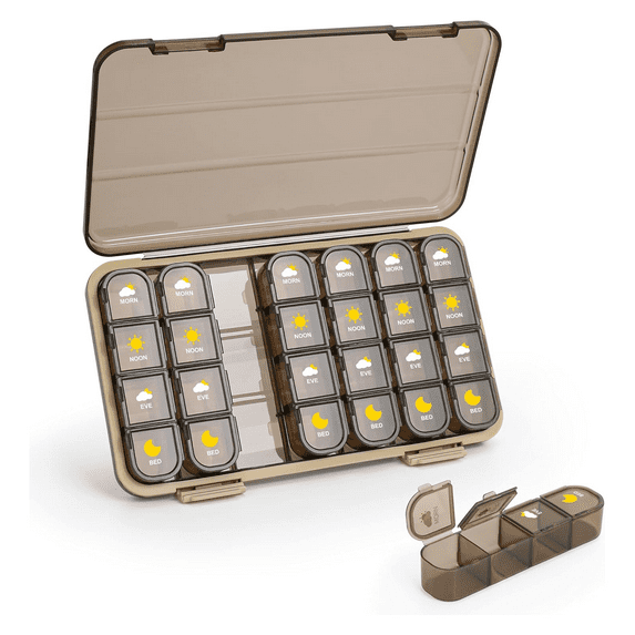 HHVB Pill Organizer 4 Times a Day with Moisture-Proof Design, Large Pill Box 7 Day Easy to Use, Portable Pill Case for Travel with Double Protection, Pill Containers for Vitamins, Medications