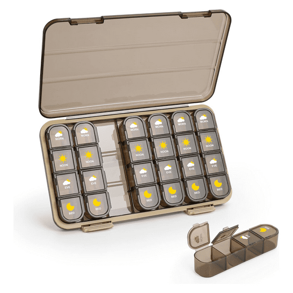 HHVB Pill Organizer 4 Times a Day with Moisture-Proof Design, Large Pill Box 7 Day Easy to Use, Portable Pill Case for Travel with Double Protection, Pill Containers for Vitamins, Medications