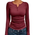 thumbnail image 1 of HHVB Women's Fall Long Sleeve Henley T Shirts Button Ribbed Knit Slim Fit Basic Tops Blouse Casual Outfits, 1 of 6