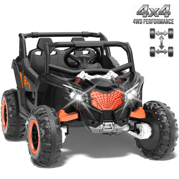 HHVEL 12V 10AH Ride on Toys,2 Seater Power Car Wheels with Remote Control,4*100W Motor, Bluetooth Music, Black