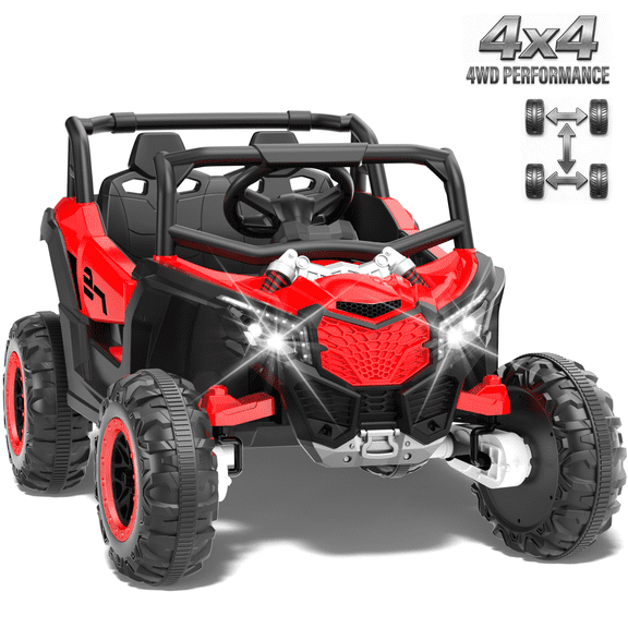 HHVEL 12V 10AH Ride on Toys, 2 Seater Power Car Wheels with Remote Control, 4*200W Motor, Bluetooth Music,Red