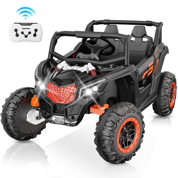 YunTopKids 12V Ride on Toys, Power Truck Wheels with 2 Seaters, Electric Car for Kids with Remote Control, LED Light, Bluetooth,Black