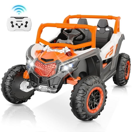 YunTopKids 12V Ride on Toys, Power Truck Wheels with 2 Seaters, Electric Car for Kids with Remote Control, LED Light, Bluetooth,Orange