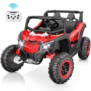 YunTopKids 12V Ride on Toys, Power Truck Wheels with 2 Seaters, Electric Car for Kids with Remote Control, LED Light, Bluetooth,Red