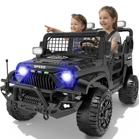 HHVEL 24V 7AH Power-Wheels with Remote Control, Ride on Cars for Big Kids, 2 Seater Electric Car for Kids,4 Motors,Bluetooth,LED Light,Black