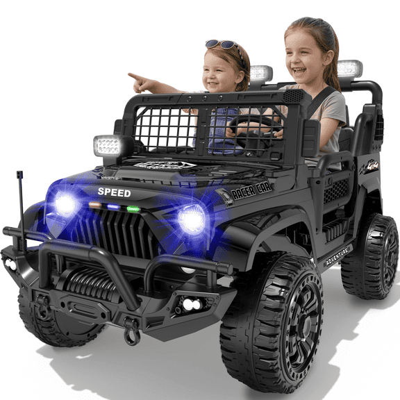 HHVEL 24V 7AH Power-Wheels with Remote Control, Ride on Cars for Big Kids, 2 Seater Electric Car for Kids,4 Motors,Bluetooth,LED Light,Black