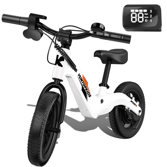 HHVEL Kids Electric Bike, 180W Motor Electric Balance Bike with 12-Inch Pneumatic Tires, Up to 9.3MPH& 3 Speed Settings, Adjustable Seat-for Ages 3-5,White