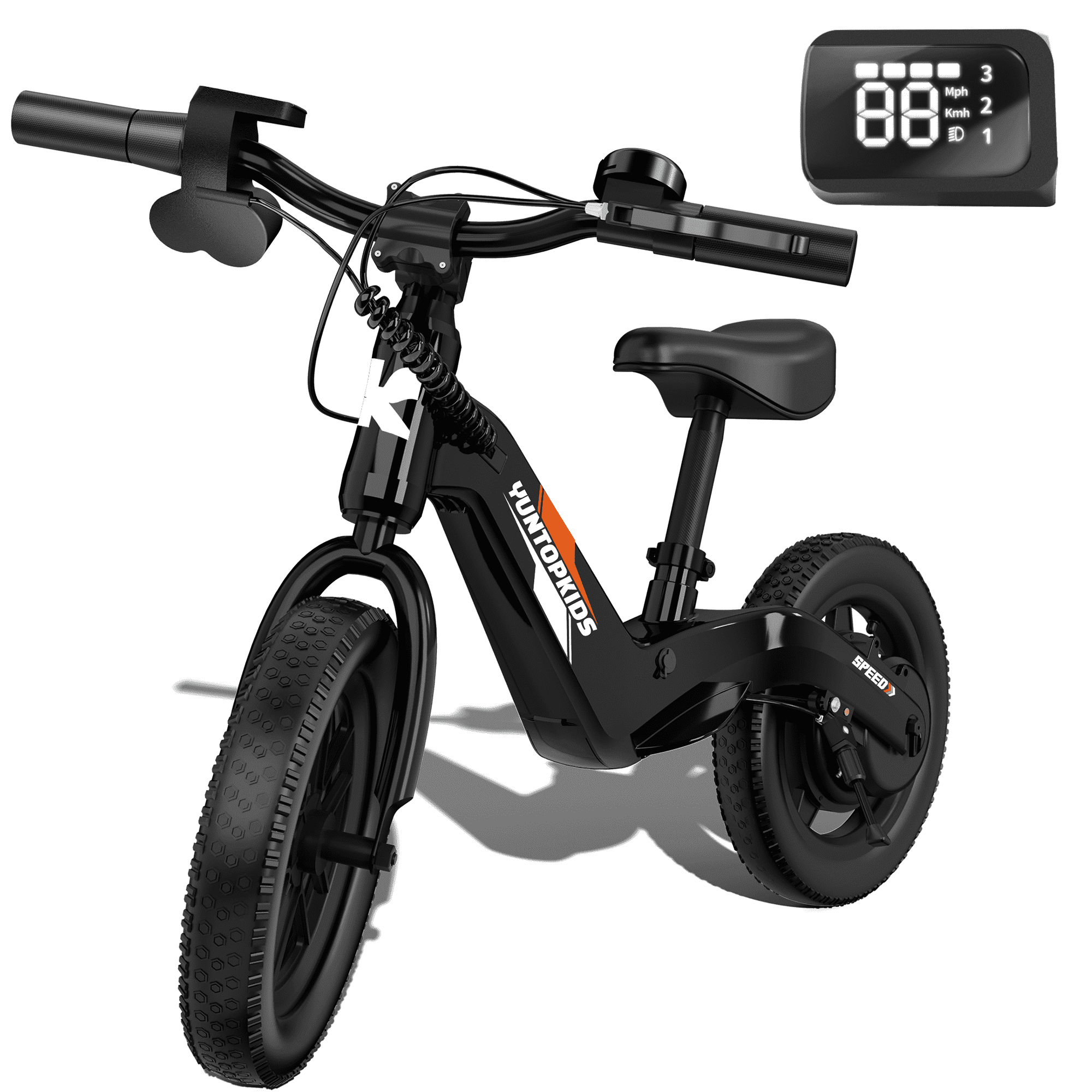 YunTopKids Electric Bike for Kids, 180W Motor Electric Balance Bike with 14 Inch Pneumatic Tires, up to 9.3MPH& 3 Speed Settings, Adjustable Seat for Ages 3-6,Black