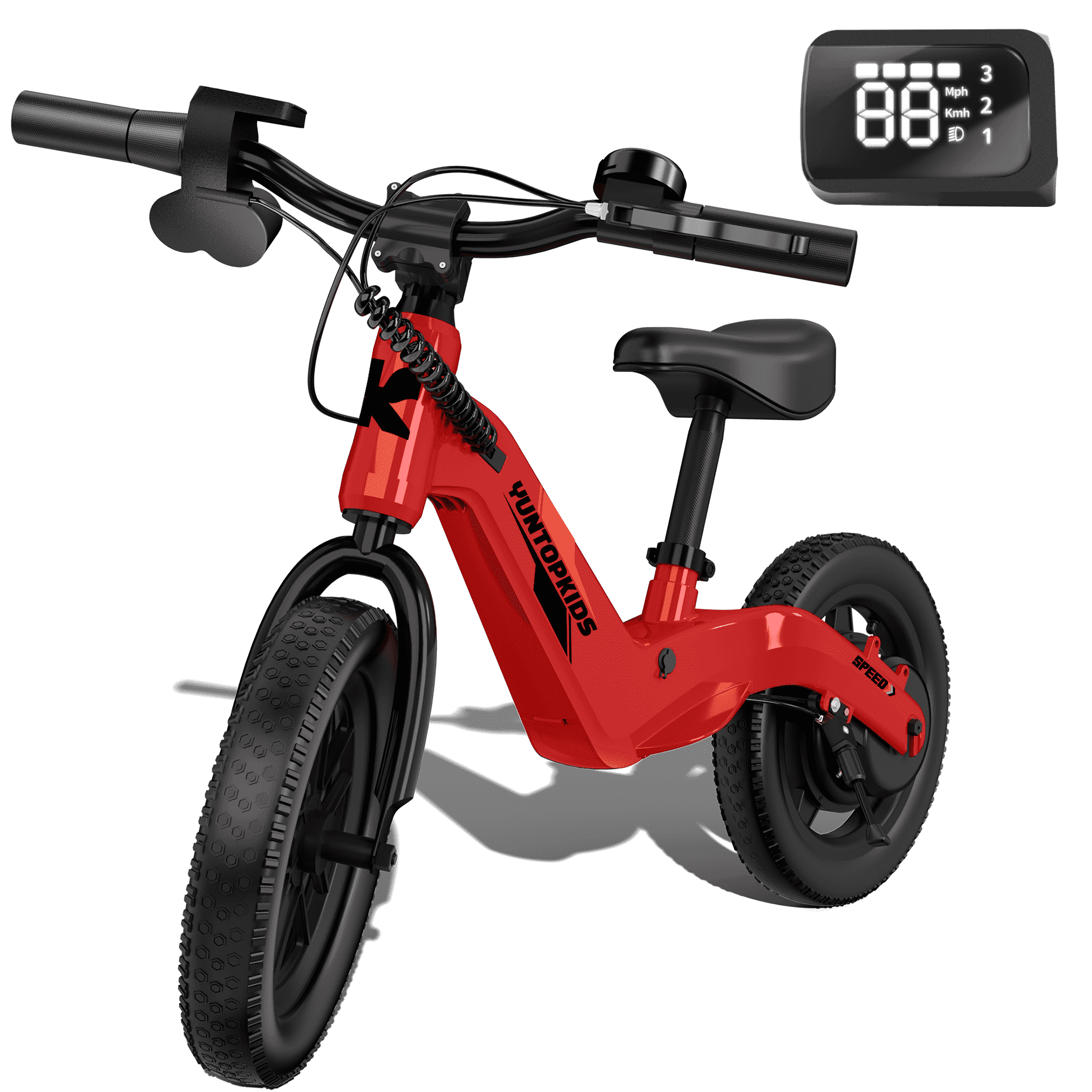 YunTopKids Electric Bike for Kids, 180W Motor Electric Balance Bike with 14 Inch Pneumatic Tires, up to 9.3MPH& 3 Speed Settings, Adjustable Seat for Ages 3-6,Red