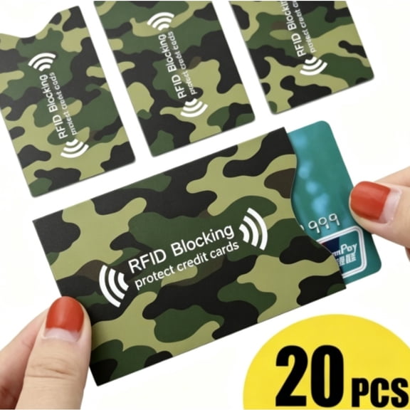 HHX 20 Pack Camouflage RFID Blocking Card Sleeves, Credit Card Protectors, Anti-Theft ID Card Holders, Slim Contactless Card Protectors