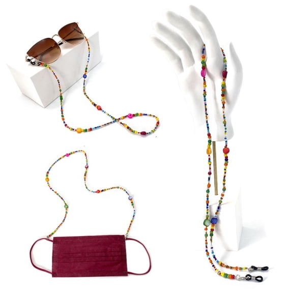 HHX 28 Inch Rainbow Beaded Multi-Use Lanyard, Eyeglass & Mask Anti-Loss Chain, Colorful Beaded Neck Strap, Universal Sunglasses & Mask Holder, Boho Style Accessory