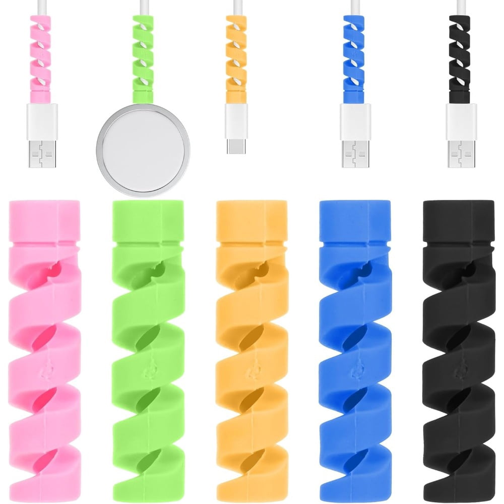 HHX Cable Protectors, 10 Pack Silicone Spiral Cord Savers, 5 Colors ...