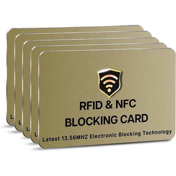 HHX RFID Blocking Card, 5 Pack One Card Protects Entire Wallet Purse For Men & Women, NFC Contactless Bank Debit Credit Cards Protector ID ATM Guard Card  Golden