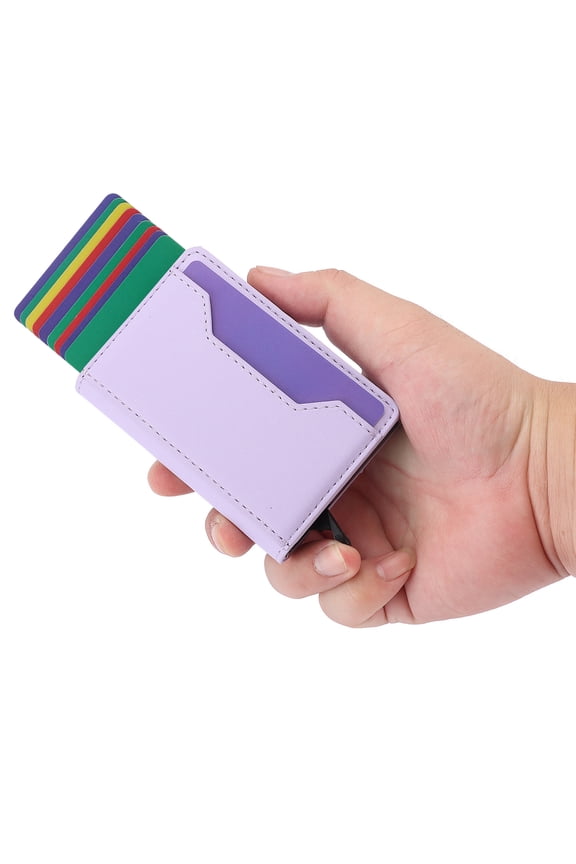 RFID Blocking Leather Card Holder, Ultra Slim Automatic Pop-Up Wallet with ID Window, 10 Card Slots for Men & Women, Light Purple
