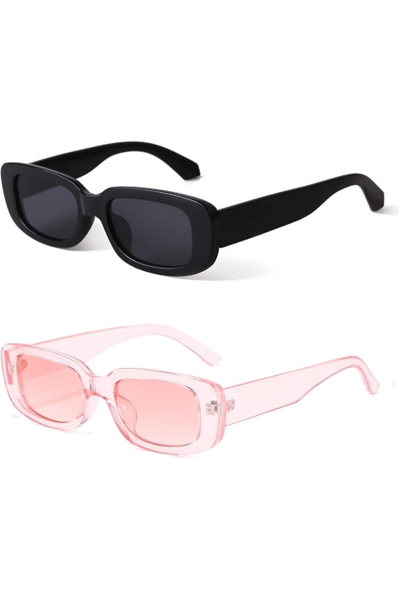Retro Small Square Sunglasses 2 Pack, UV400 Full Protection Shades, Unisex Outdoor Sun Glasses, Fashion Casual Eyewear, Multiple Colors Available