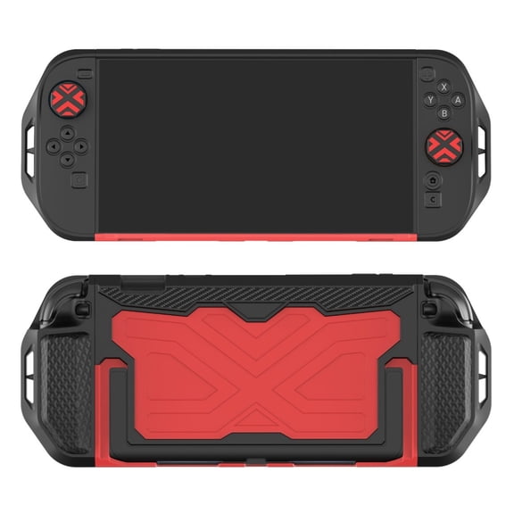 HHX Rugged TPU+PC Protective Case for Nintendo Switch 2, Split Shockproof Cover with Kickstand & Thumb Grips, Black & Red