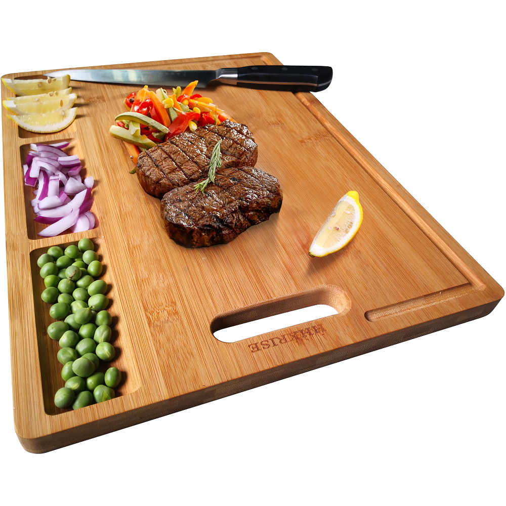 Rush To Sky Large Thick Acacia Wood Cutting Board for Kitchen, With 4  Built-in Compartments and Juice Grooves, Chopping Board with Handle, BPA  Free 